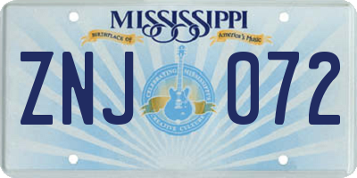 MS license plate ZNJ072
