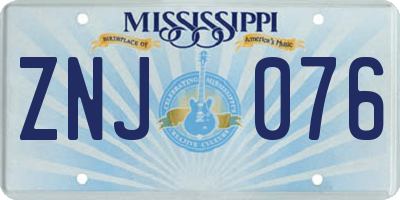 MS license plate ZNJ076