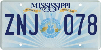MS license plate ZNJ078
