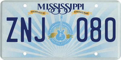 MS license plate ZNJ080