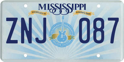 MS license plate ZNJ087