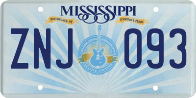 MS license plate ZNJ093