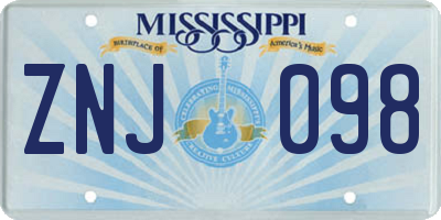 MS license plate ZNJ098