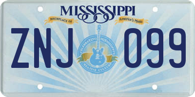 MS license plate ZNJ099