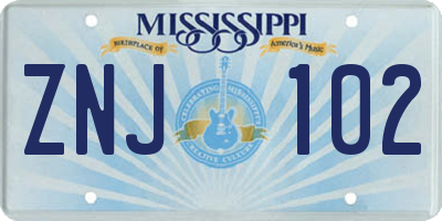 MS license plate ZNJ102