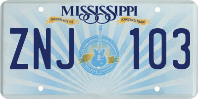MS license plate ZNJ103