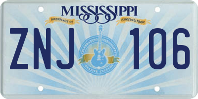 MS license plate ZNJ106