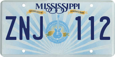 MS license plate ZNJ112