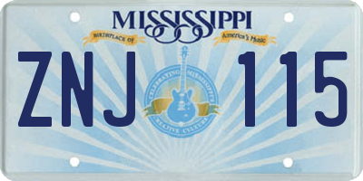 MS license plate ZNJ115