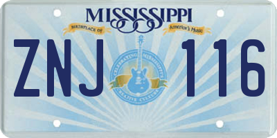 MS license plate ZNJ116