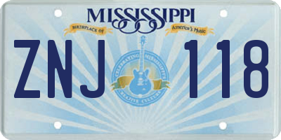 MS license plate ZNJ118