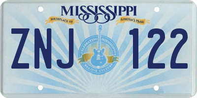 MS license plate ZNJ122