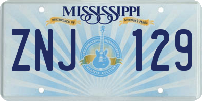 MS license plate ZNJ129