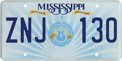 MS license plate ZNJ130