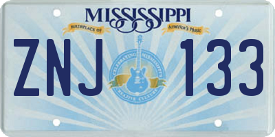 MS license plate ZNJ133
