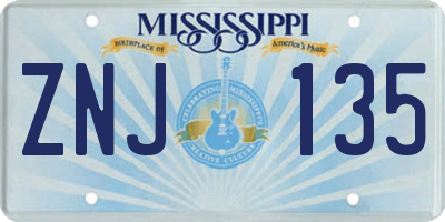 MS license plate ZNJ135