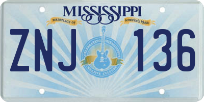MS license plate ZNJ136