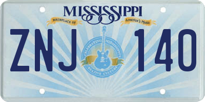 MS license plate ZNJ140