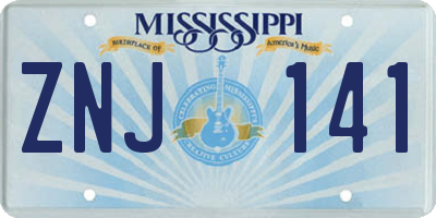 MS license plate ZNJ141