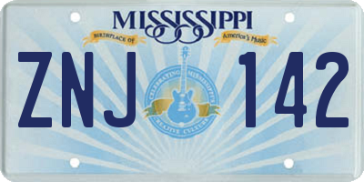 MS license plate ZNJ142