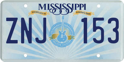 MS license plate ZNJ153