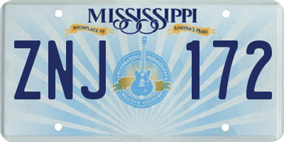 MS license plate ZNJ172