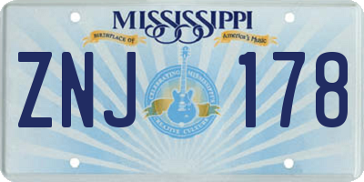 MS license plate ZNJ178