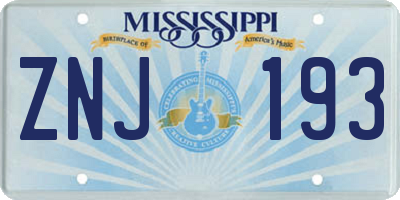 MS license plate ZNJ193