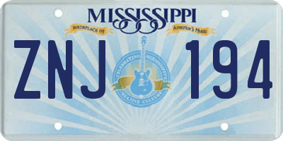 MS license plate ZNJ194