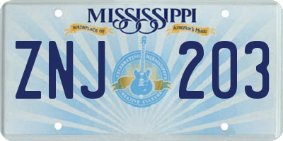 MS license plate ZNJ203
