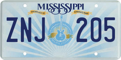 MS license plate ZNJ205