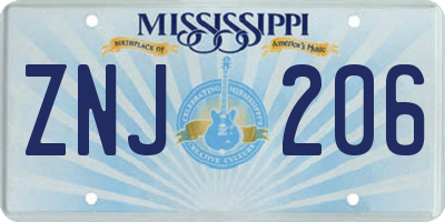 MS license plate ZNJ206