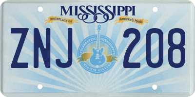 MS license plate ZNJ208