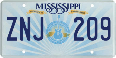 MS license plate ZNJ209