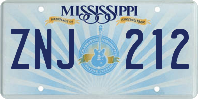 MS license plate ZNJ212