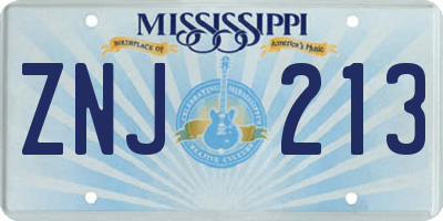 MS license plate ZNJ213