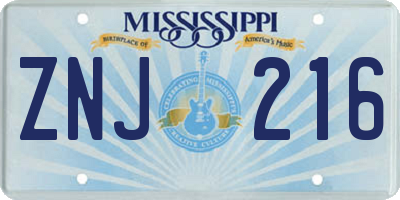 MS license plate ZNJ216