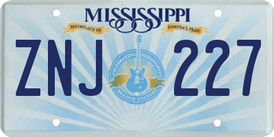 MS license plate ZNJ227