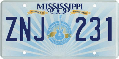 MS license plate ZNJ231