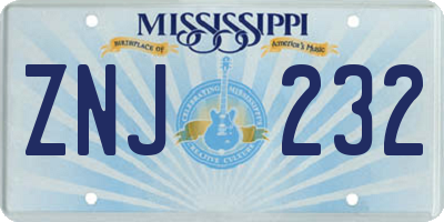 MS license plate ZNJ232