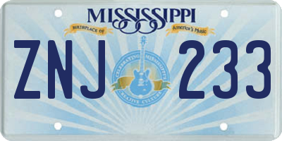 MS license plate ZNJ233