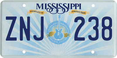 MS license plate ZNJ238