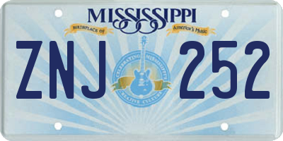 MS license plate ZNJ252