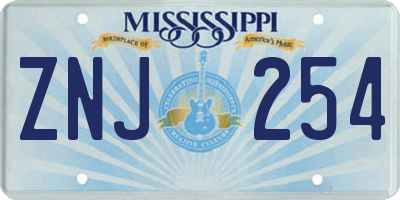 MS license plate ZNJ254