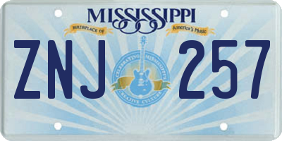 MS license plate ZNJ257