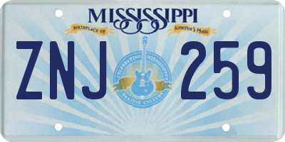 MS license plate ZNJ259