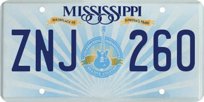 MS license plate ZNJ260