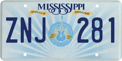 MS license plate ZNJ281