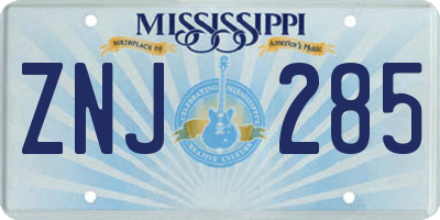 MS license plate ZNJ285