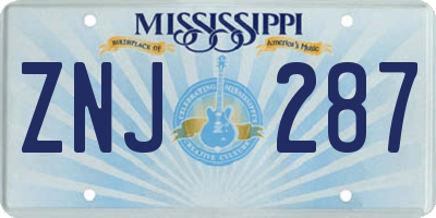 MS license plate ZNJ287